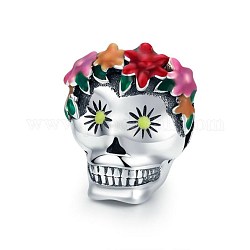 925 европейский бисер из стерлингового серебра на хэллоуин, бусины с большим отверстием, череп с цветком, красочный, платина