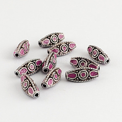 Triangle Handmade Indonesia Beads, with Alloy Cores, Antique Silver, Purple, 19x8x8mm, Hole: 1.5mm