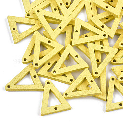 Mailles en peuplier peint, triangle, jaune, 21x19x3mm, Trou: 1.4mm