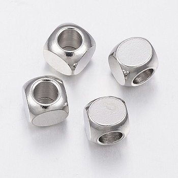 Perles en 304 acier inoxydable, cube, couleur inoxydable, 5x5x5mm, Trou: 3mm