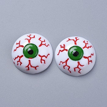 Halloween Theme Opaque Resin Cabochons, for Jewelry Making, Eyeball, with Bloodshot, Flat Back, White, 23.5x8mm