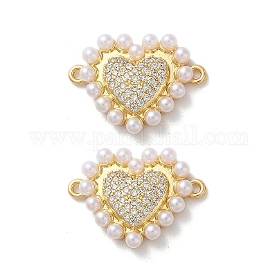 Звенья в форме сердца из латуни с микропаве и прозрачным фианитом KK-M287-02G-1