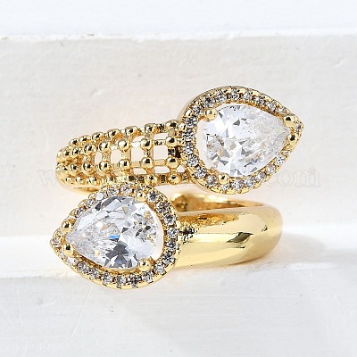 Латунные микропаве кубические цирконии регулируемые открытые манжеты кольца RJEW-D313-14G-1