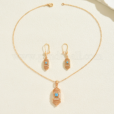 Комплекты серег и ожерелий из шестиугольной латуни с микропаве из прозрачных кубических цирконий для женщин LT5184-1