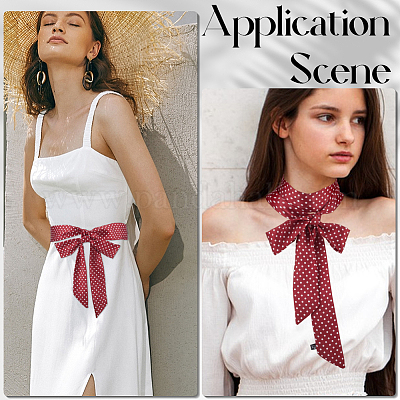 Длинный шелковый шарф из полиэстера с узором в горошек для женщин и девочек AJEW-WH20042-79C-1