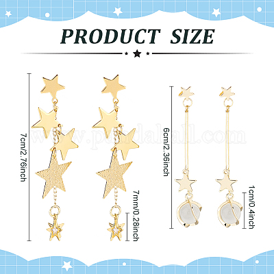 2 пара асимметричных серег в 2 стилях с планетами в форме кошачьего глаза и латунными звездами EJEW-AN0002-20-1