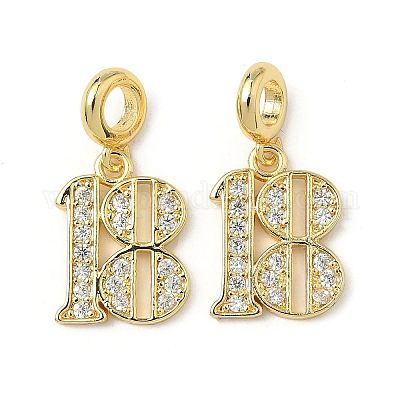 Латунные микро-паве прозрачные кубические цирконии номер 18 европейские подвески KK-K293-62G-1