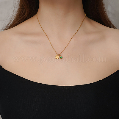 Женские подвески-ожерелья из нержавеющей стали с зеленым кубическим цирконием и камнем зодиака Близнецы ZA6688-1-1