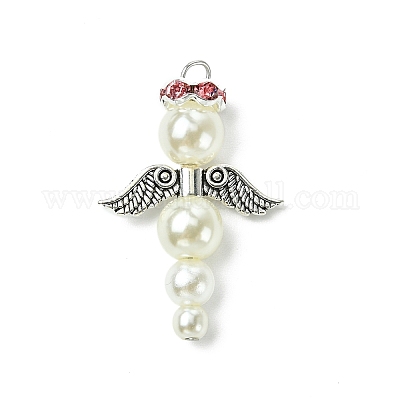 Бусины из искусственного жемчуга из АБС-пластика с латунными бусинами-разделителями из стразов и бусинами из сплава в тибетском стиле и бусинами из сплава в тибетском стиле PALLOY-JF03280-01-1