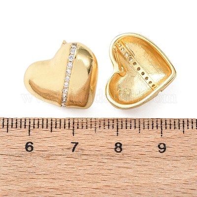 Серьги-гвоздики из латуни с микро-паве и прозрачным фианитом в форме сердца EJEW-D346-03G-1
