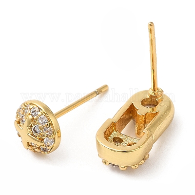 Латунная булавка с покрытием стойки и плоские круглые асимметричные серьги EJEW-D061-19G-1