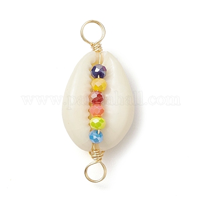 Подвески-соединители из натуральной ракушки каури и граненого стекла PALLOY-JF02664-02-1