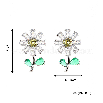 Цветок латунь кубического циркония серьги стержня UQ2632-1
