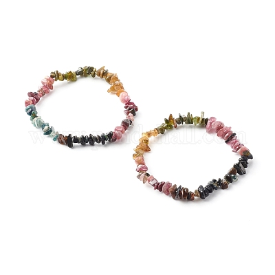 Натуральные многоцветные браслеты из бусин турмалина&nbsp;BJEW-JB06243-1