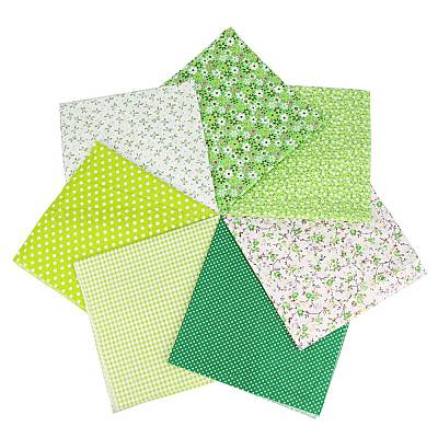プリントコットン生地  パッチワーク用  パッチワークにティッシュを縫う  キルティング  花/水玉/タータン/ちょう結び柄  ライムグリーン  25x25cm  7個/セット&nbsp;FABR-PW0001-046B-12-1