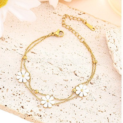 Браслеты на ногу из нержавеющей стали 304 с акриловыми цветочными подвесками AJEW-Z044-01G-1