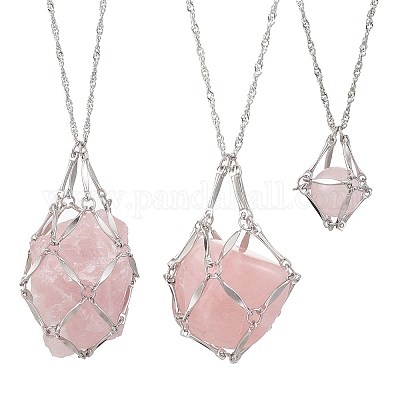 3 шт. 3 стиля 304 нержавеющая сталь пустой макраме мешочек кулон сингапурская цепочка ожерелья NJEW-JN05285-1