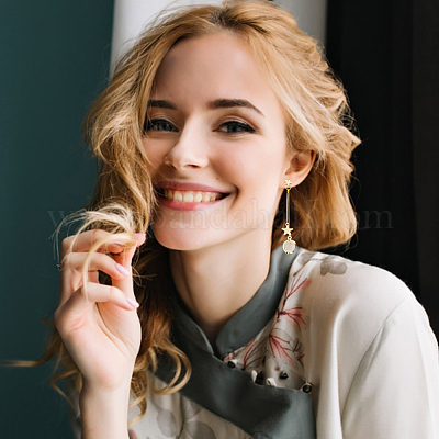 2 пара асимметричных серег в 2 стилях с планетами в форме кошачьего глаза и латунными звездами EJEW-AN0002-20-1