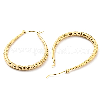 Серьги-кольца из нержавеющей стали 304 с текстурой в форме капли EJEW-B023-19G-1