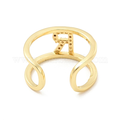 Кольцо-манжета с открытой буквой из прозрачного кубического циркония RJEW-A012-01G-R-1