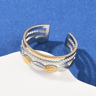 Двухцветные манжетные кольца из нержавеющей стали 304 RJEW-S635-01GP-10-1