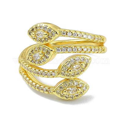 Открытая манжета из латуни с цирконием RJEW-B051-14G-1