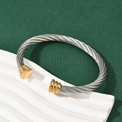 Браслеты-манжеты из нержавеющей стали 304 BJEW-M136-01C-PG-1