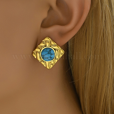 Серьги-гвоздики в форме ромба из нержавеющей стали 304 VU3141-2-1