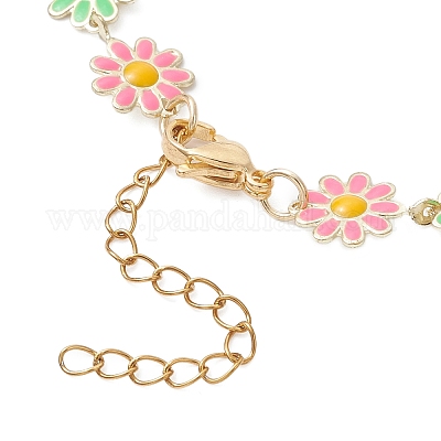 3 шт. браслет-цепочка с цветочным узором из латуни двух цветов с эмалью AJEW-JB01439-1