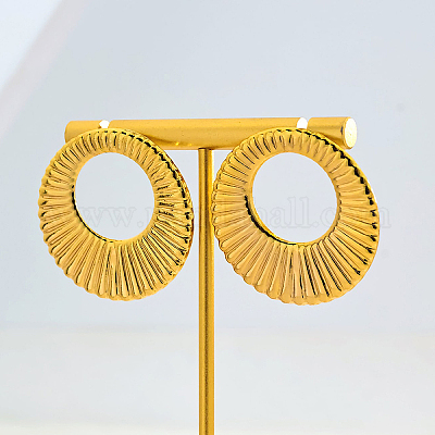 Плоские круглые серьги-гвоздики из текстурированной нержавеющей стали PG0495-1