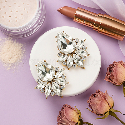 4 пара двухцветных серег-гвоздиков в форме капли со стразами из сплава EJEW-GO0003-15-1