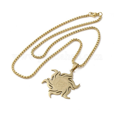 Ожерелья с подвеской в виде солнца с узлом из нержавеющей стали 201 NJEW-P293-07G-1