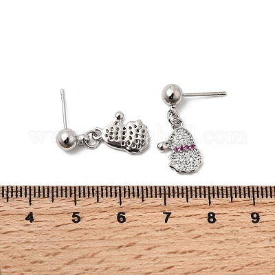 Рождественские серьги-гвоздики с подвесками из латуни с микропаве из кубических цирконий EJEW-L306-01P-02-1