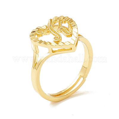 Настоящие 18-каратные позолоченные латунные регулируемые кольца с алфавитом RJEW-M139-18K-1