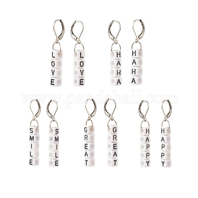 5 пара 5 стильных акриловых кубических буквенных бусин с подвесками EJEW-JE04836-1