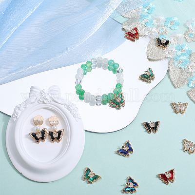 24шт 6 цвета латунь со стеклянными подвесками KK-SC0003-60-1