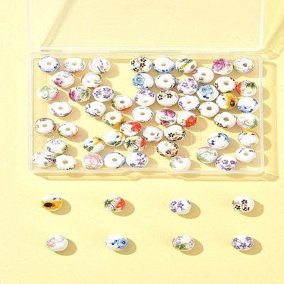64шт 8 цвета фарфоровые бусины ручной работы с цветочным принтом PORC-FS0001-06-1