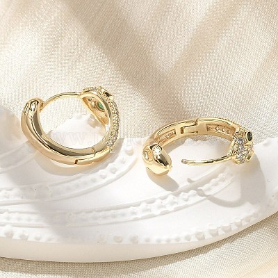 Серьги-кольца из латуни с прозрачным фианитом EJEW-Q014-28G-1