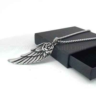 Подвеска в виде крыла ангела из нержавеющей стали в виде цветка розы и пера в стиле панк ID5249-1