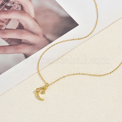 Женские ожерелья с подвесками в виде луны и звезд из латуни с прозрачными кубическими цирконами HB1903-1