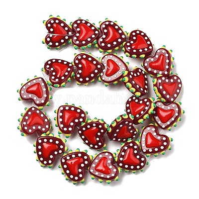 Запекаемые стеклянные бусины с рисунком в виде сердца LAMP-V001-07G-1