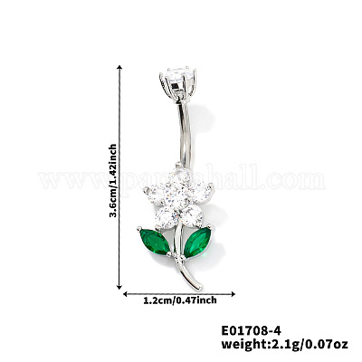 Кольца для живота из цветочной латуни с кубическим цирконием изогнутая штанга QR5785-4-1