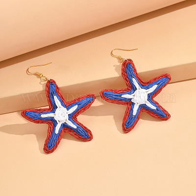 Серьги-подвески из рафии с морскими звездами FS-WG41202-04-1