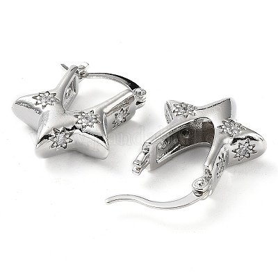 Серьги-кольца со звездами из прозрачного кубического циркония EJEW-Q024-01P-1