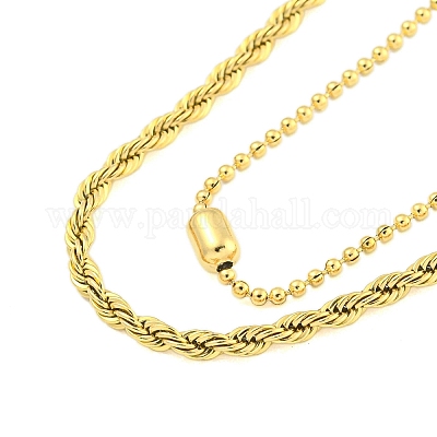 Ионное покрытие (ip) 304 нержавеющая сталь pave прозрачный кубический цирконий столбчатые двухслойные ожерелья NJEW-S426-02G-1