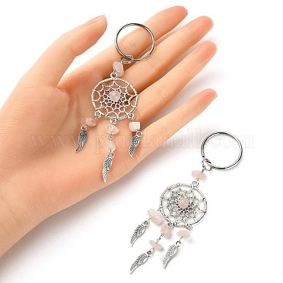 Брелок из розового кварца с натуральными чипсами KEYC-YW0001-01-1