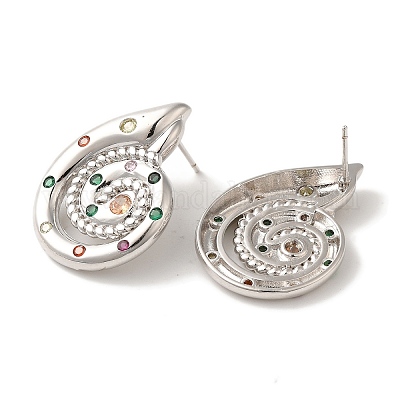 Серьги-гвоздики из латуни с микропаве из кубического циркония EJEW-B062-14P-01-1