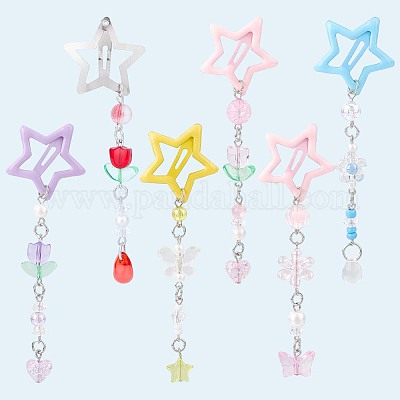 6 шт. 6-х цветные заколки-звездочки из железа и пластика&nbsp;PHAR-CP0001-27-1