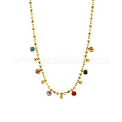 Ожерелья из хирургической нержавеющей стали 316 с разноцветными шариками из кубического циркония с плоскими круглыми кисточками FS-WGDEC77-01-1