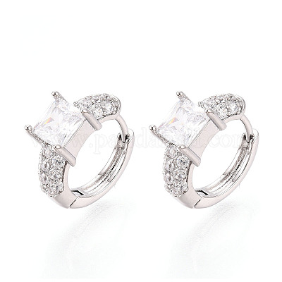 Квадратные серьги-кольца с микропаве из прозрачных кубических цирконий из латуни EJEW-T048-44P-1